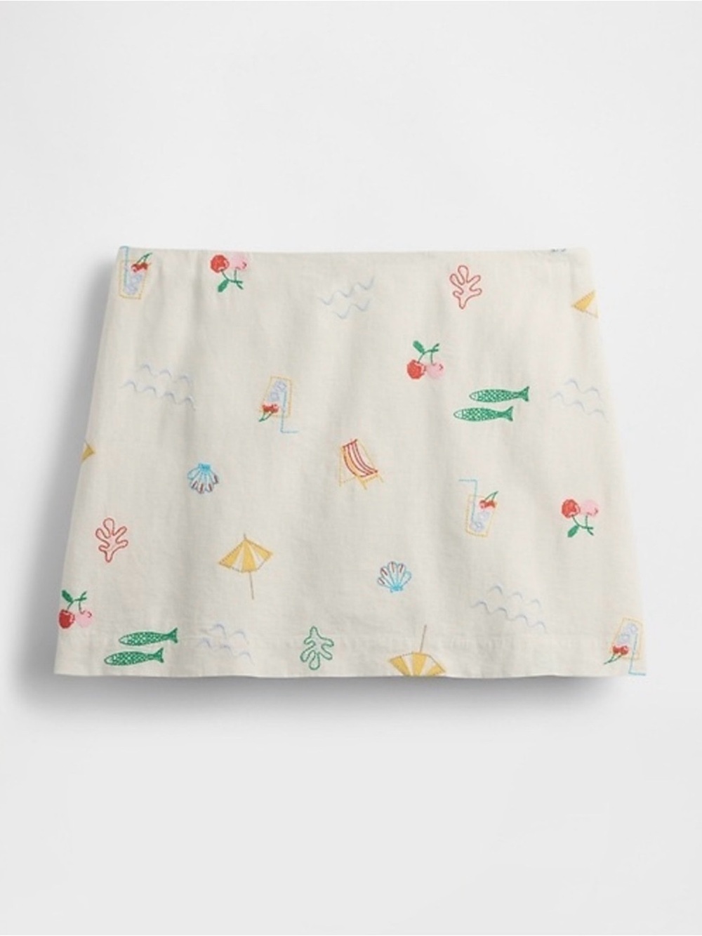 GAP Cream Linen-Blend Mini Skirt with Multicolor Beach Motif